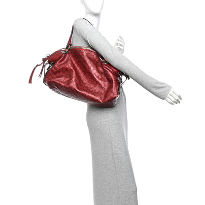 Gucci Metallic Guccissima Medium Bamboo Bar Tote Red 2 of 10