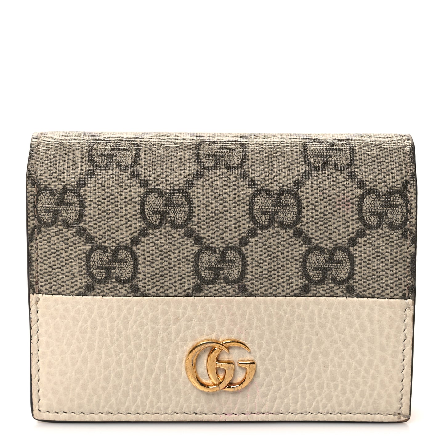 Dollar Calfskin GG Supreme Monogram GG Marmont Card Case Mystic White Beige Ebony
