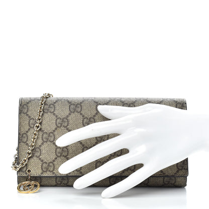Gucci GG Supreme Monogram GG Pierce Chain Clutch Wallet Beige Ebony Black 2 of 7