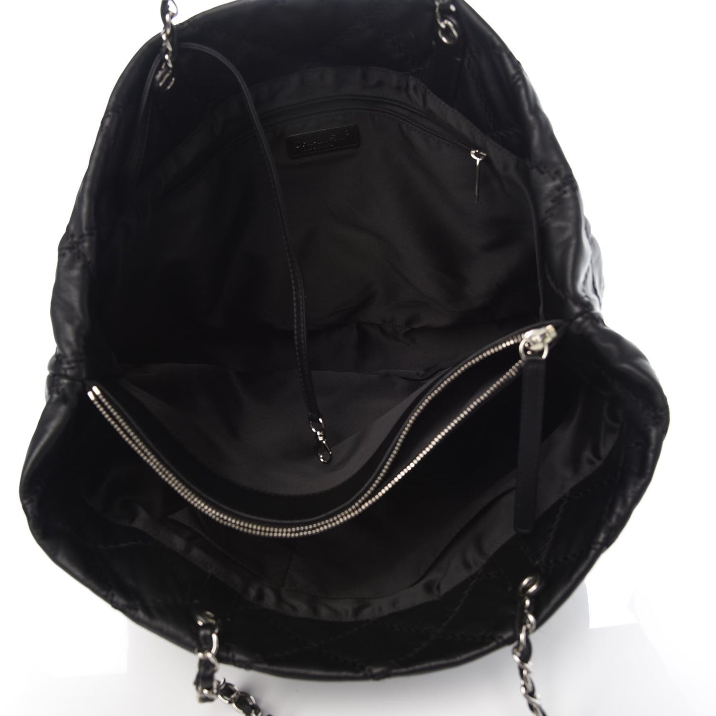 Lambskin Stitched Shopper Tote Black