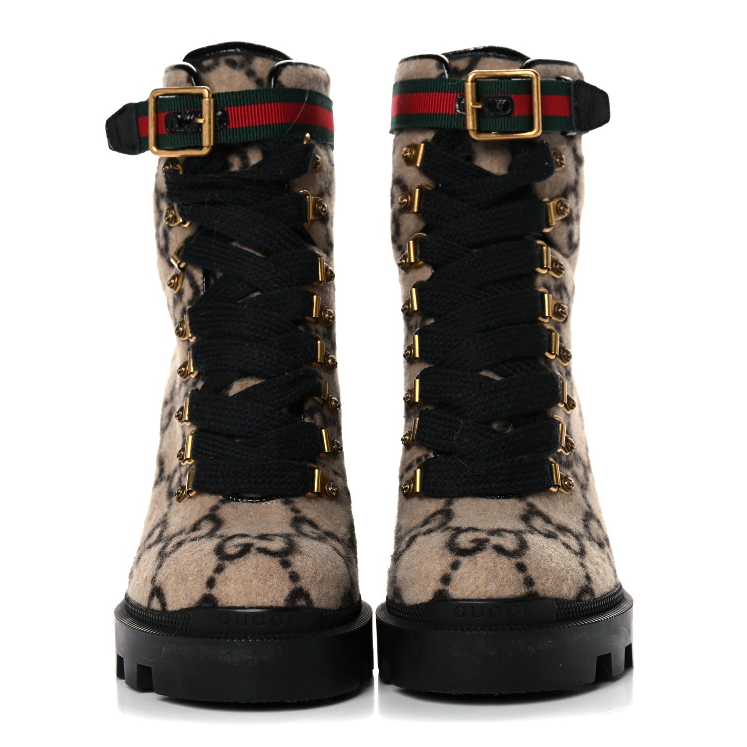 Gucci Covered Wool GG Monogram Womens Lace Up Combat Ankle Boots 35.5 Beige Ebony Black 2 of 14