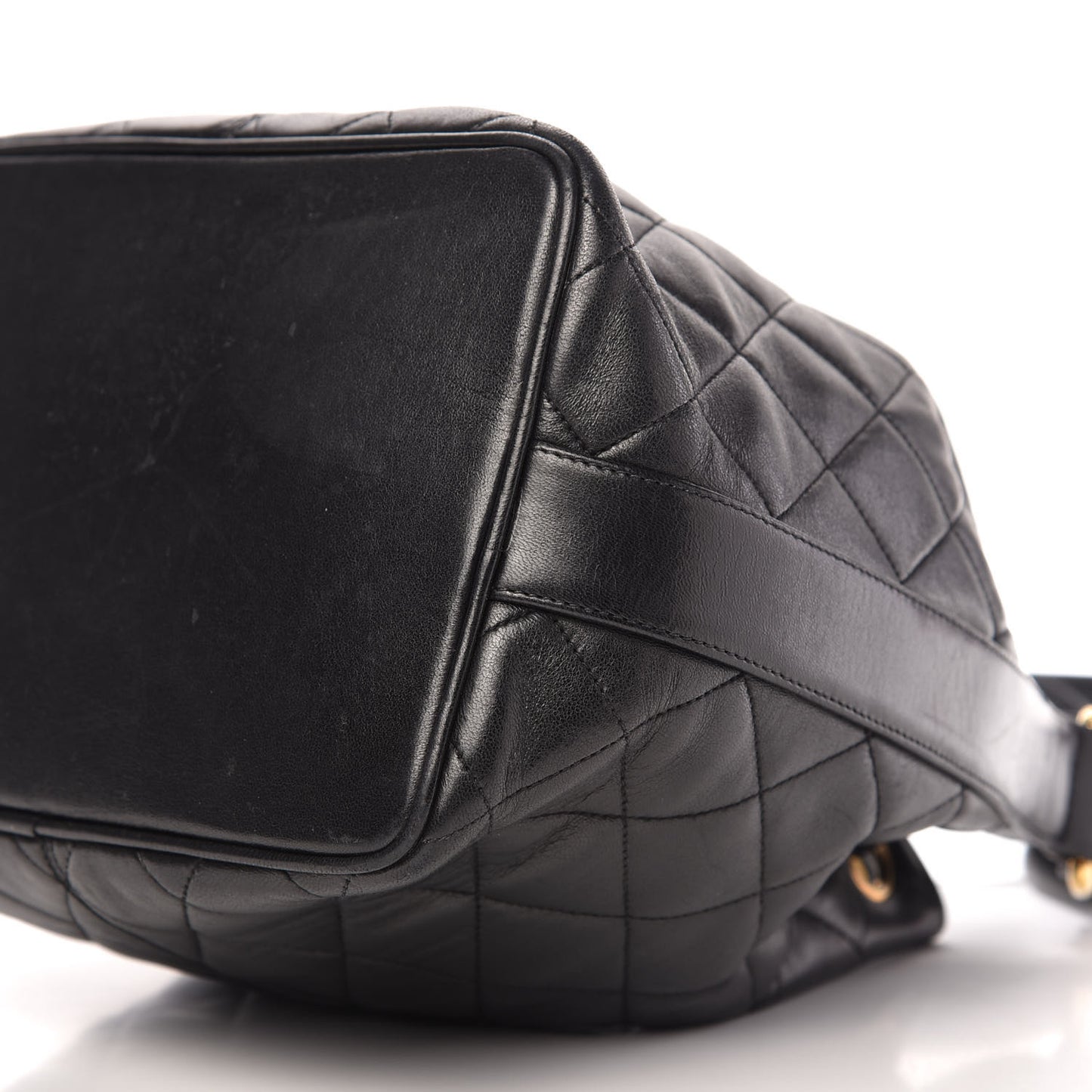 Lambskin Quilted Drawstring Shoulder Bag Black