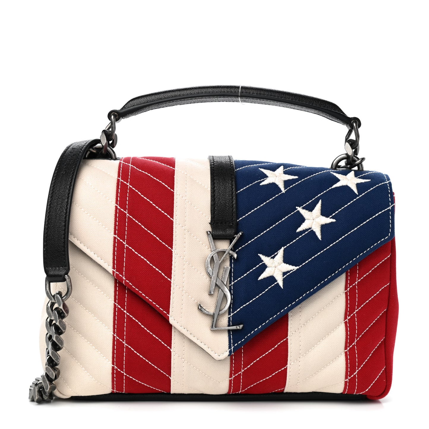 Canvas Matelasse Chevron American Flag Monogram Medium College Bag Red Blue