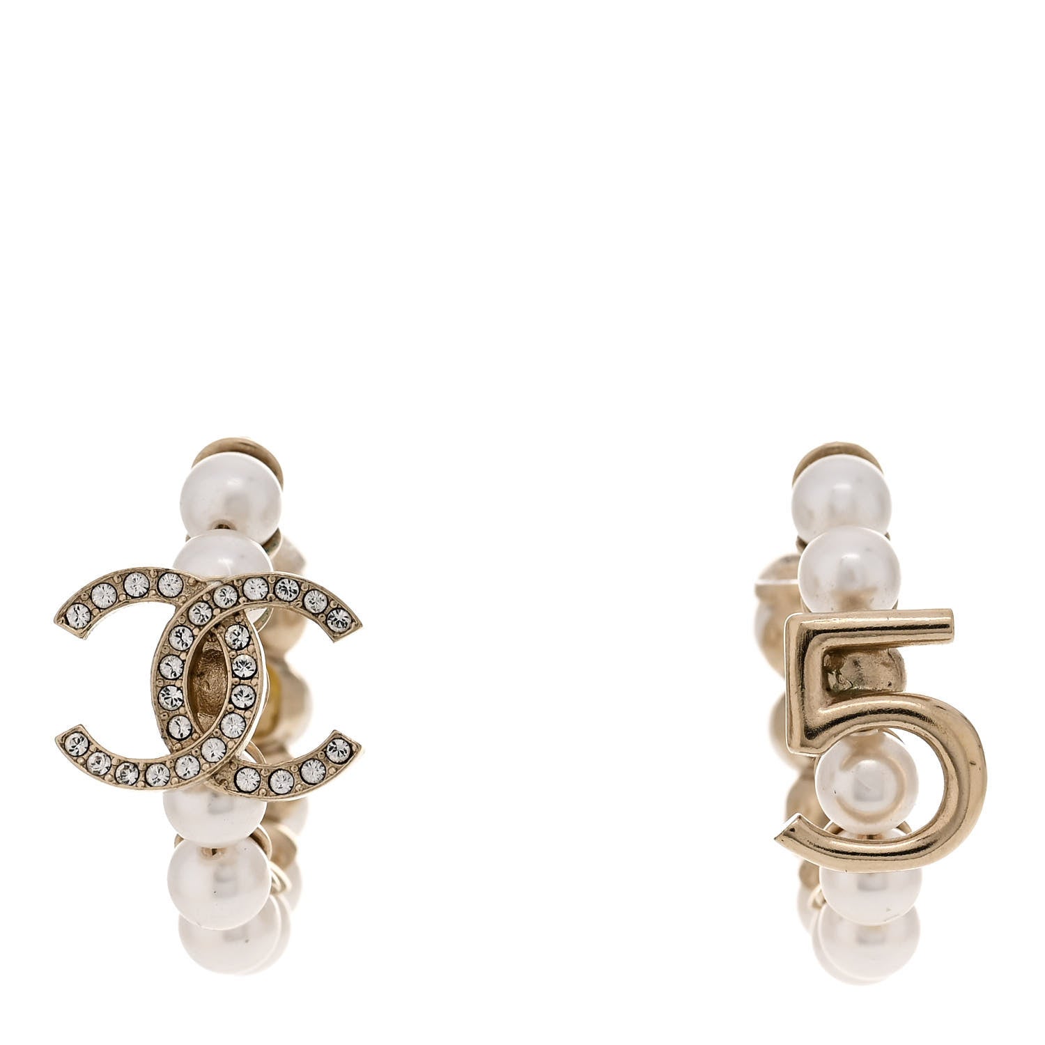 Chanel Crystal Pearl CC No 5 Hoop Earring Gold 1 of 5