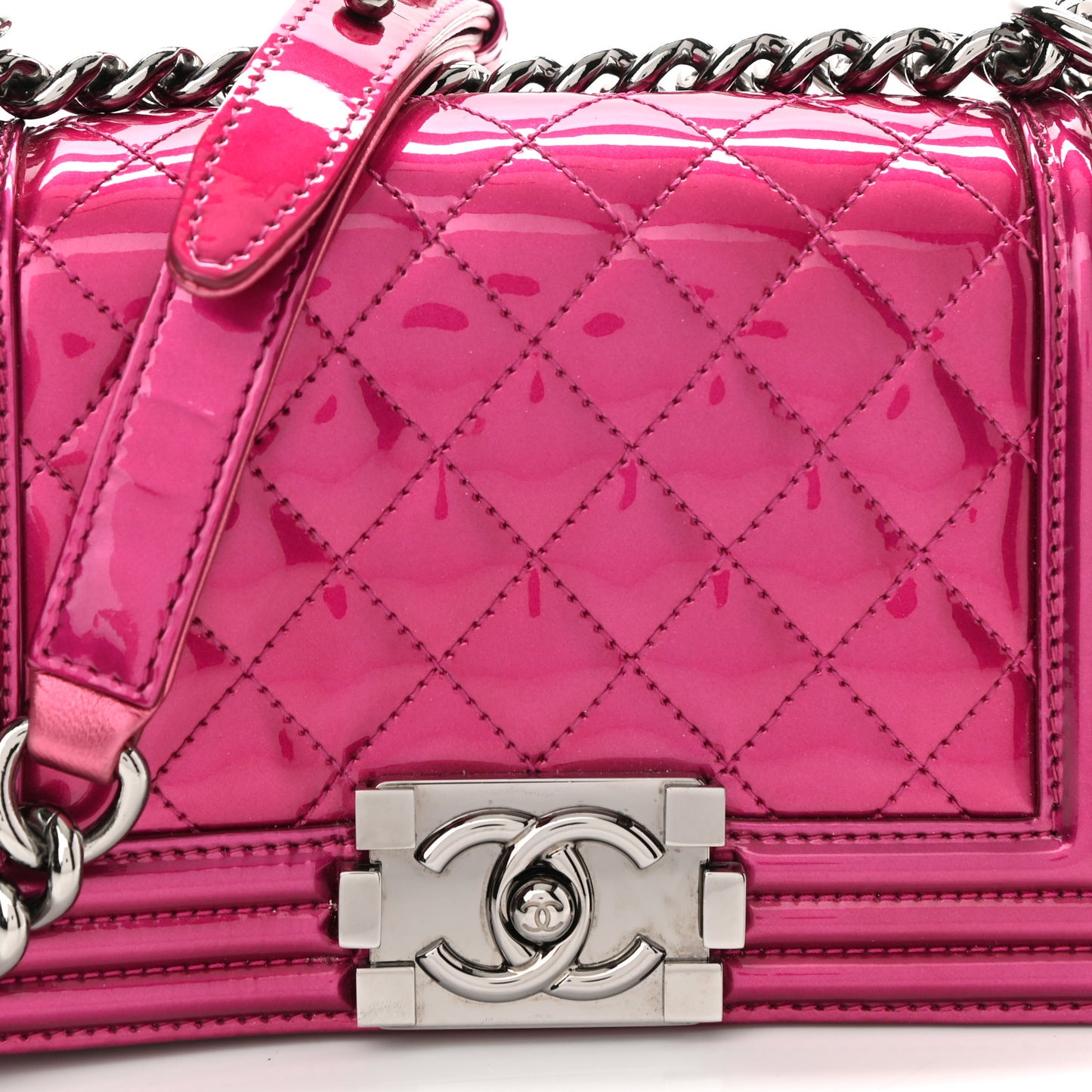 Metallic Patent Calfskin Quilted Small Boy Flap Pink