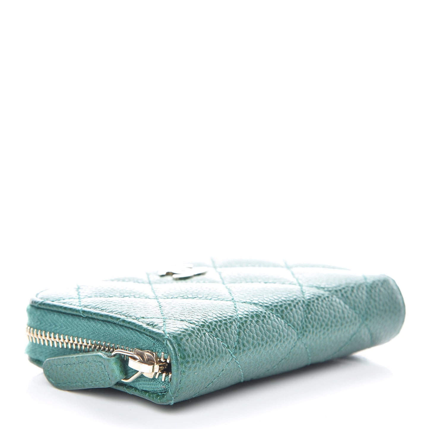 Metallic Caviar Quilted Zip Coin Purse Green