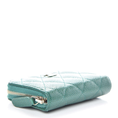 Chanel Metallic Caviar Quilted Zip Coin Purse Green 4 of 9