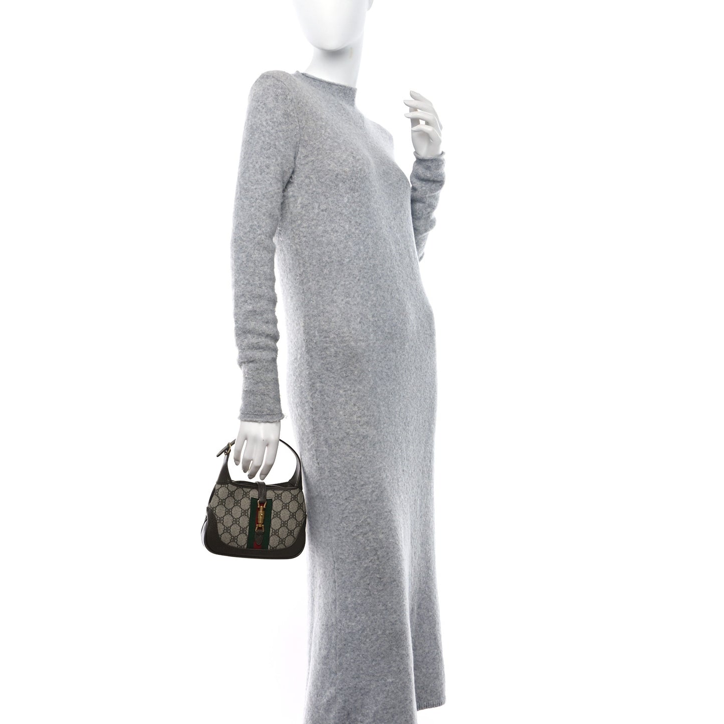 X BALENCIAGA BB Supreme Monogram Calfskin Web Mini Jackie 1961 Hobo Beige Ebony