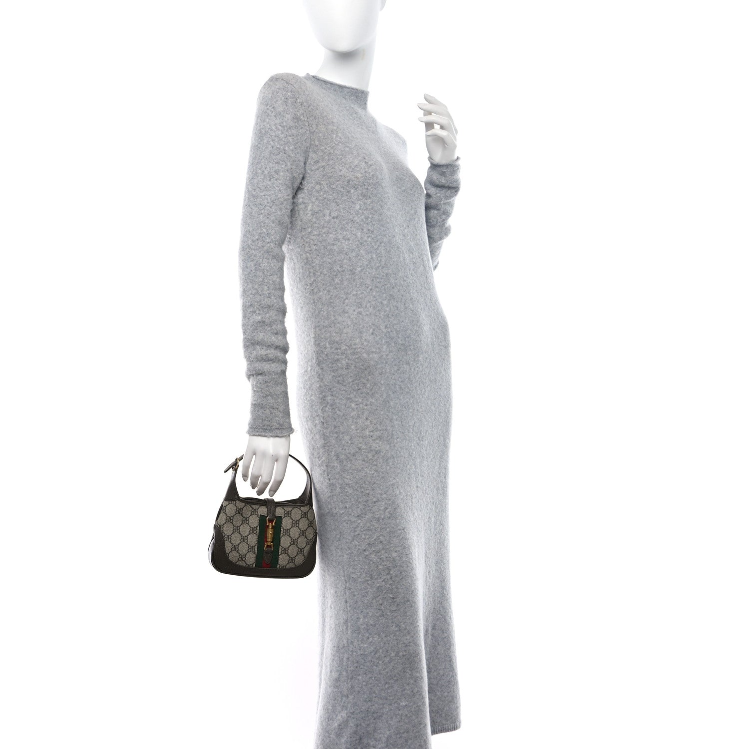 Gucci X BALENCIAGA BB Supreme Monogram Calfskin Web Mini Jackie 1961 Hobo Beige Ebony 2 of 8