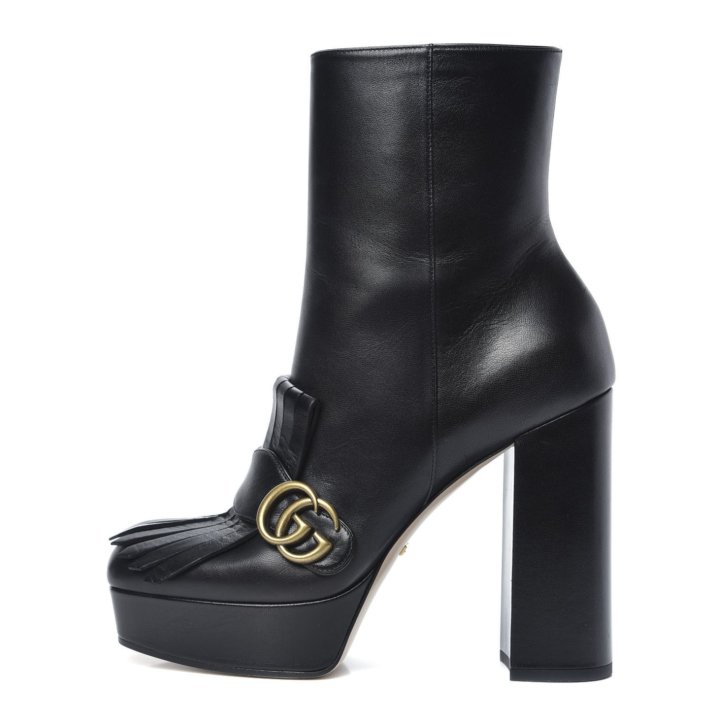 Malaga Kid GG Marmont Fringe Platform Ankle Boots 40 Black