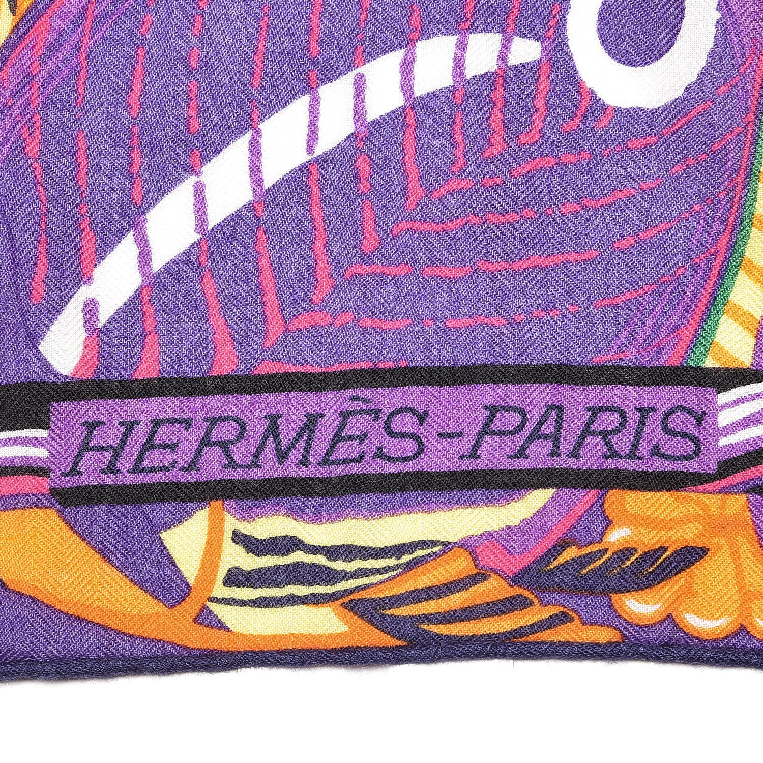 Hermes Cashmere Silk De La Mer Au Ciel Shawl 140 Violet Orange Vert 3 of 7
