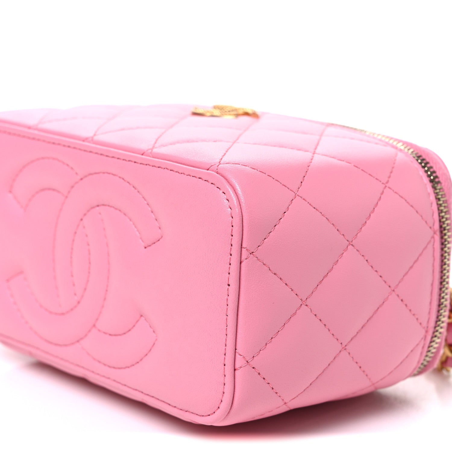 Chanel Lambskin Quilted Metal Twist Small Top Handle Vanity Case With Chain Pink 10 of 10