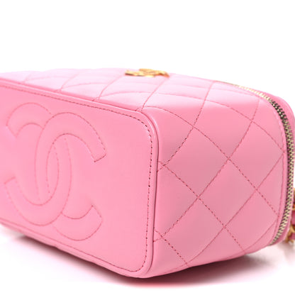 Chanel Lambskin Quilted Metal Twist Small Top Handle Vanity Case With Chain Pink 10 of 10