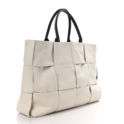 Bottega Veneta Canvas Intrecciato Large Arco Tote Beige Black 4 of 9