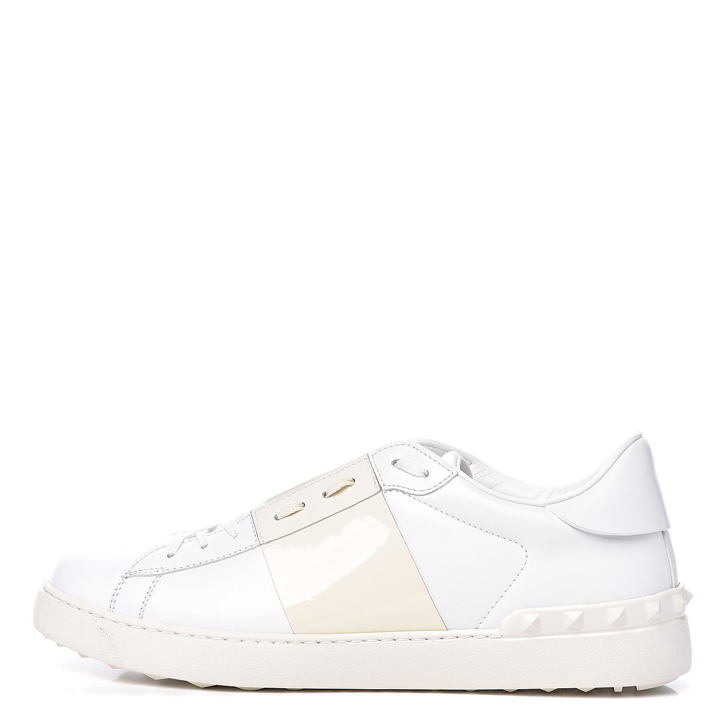 Calfskin Patent Mens Rockstud Open Sneakers 45 Bianco