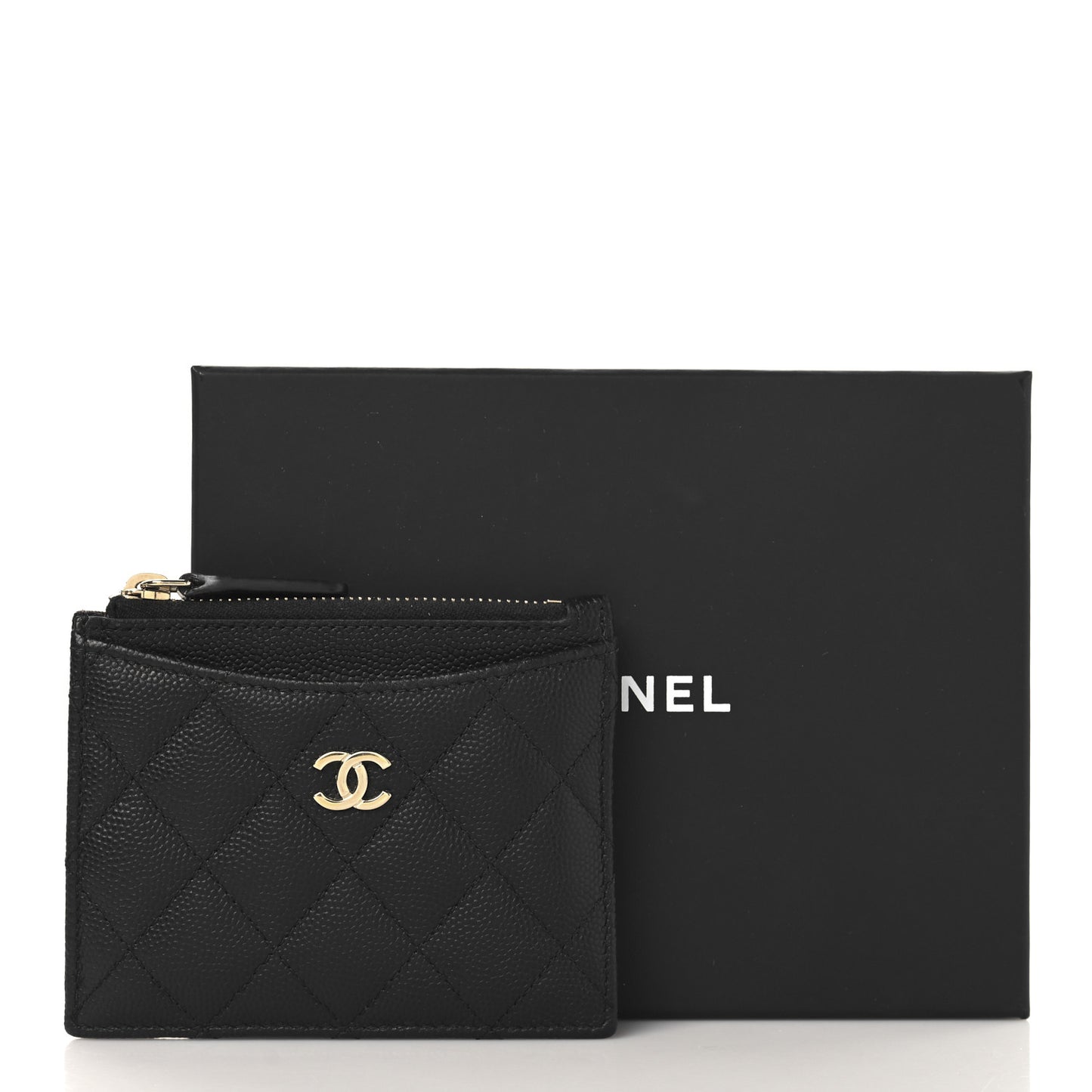 Caviar Quilted CC Zip Card Holder Black