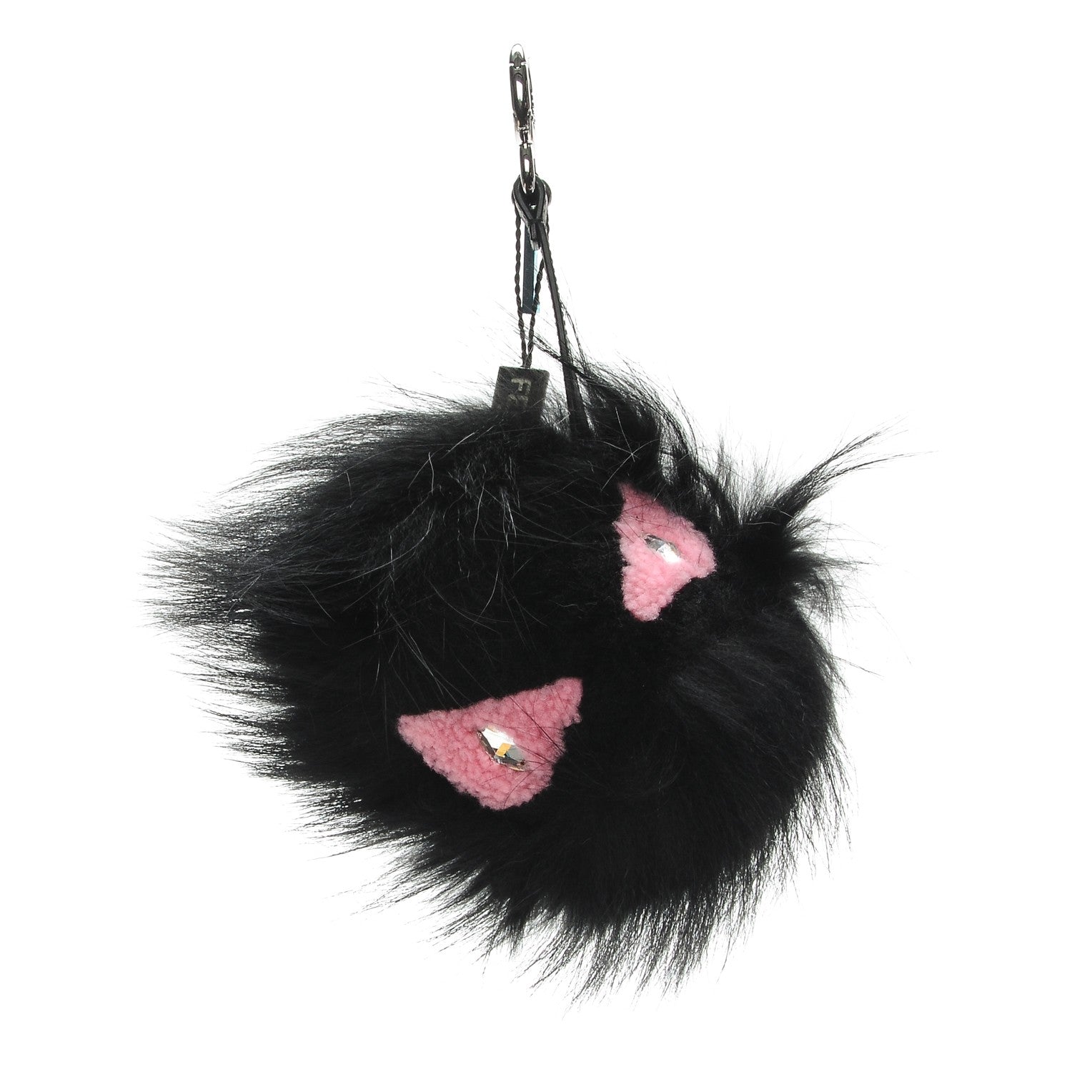 Fendi Fox Fur Shearling Crystal Pinky Punky Monster Bag Bug Charm Black Bubblegum 1 of 4
