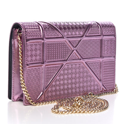 Christian Dior Metallic Patent Micro-Cannage Diorama Wallet on Chain Pouch Pink 3 of 9