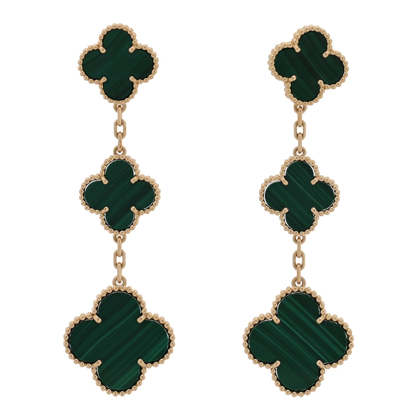 18K Yellow Gold Malachite 3 Motifs Magic Alhambra Earrings