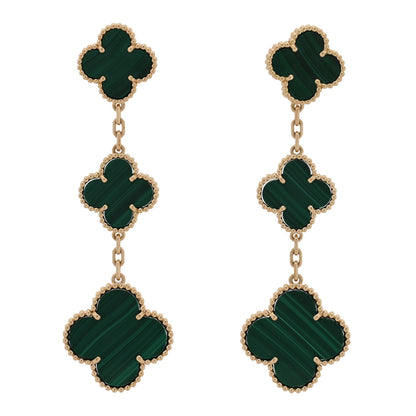 Van Cleef & Arpels 18K Yellow Gold Malachite 3 Motifs Magic Alhambra Earrings 1 of 4