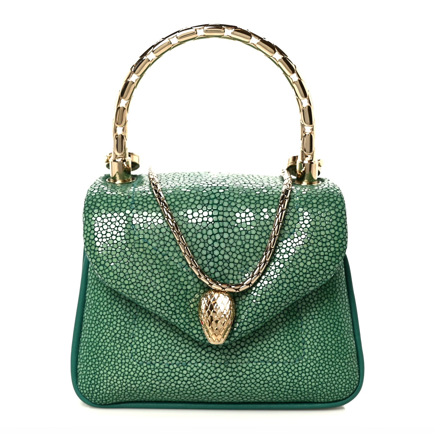 Galuchat Serpenti Reverse Micro Top Handle Emerald Green