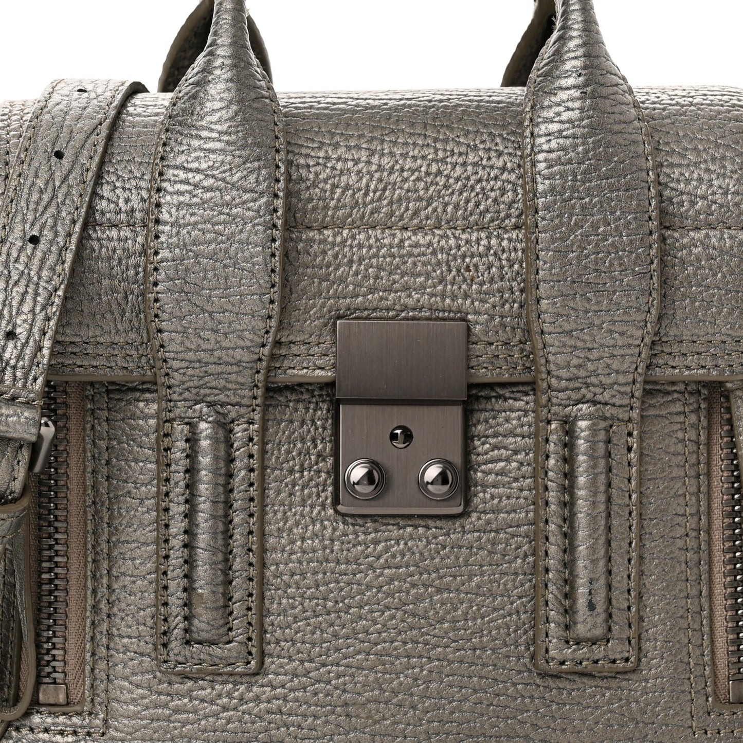 Metallic Textured Calfskin Mini Pashli Satchel Pewter