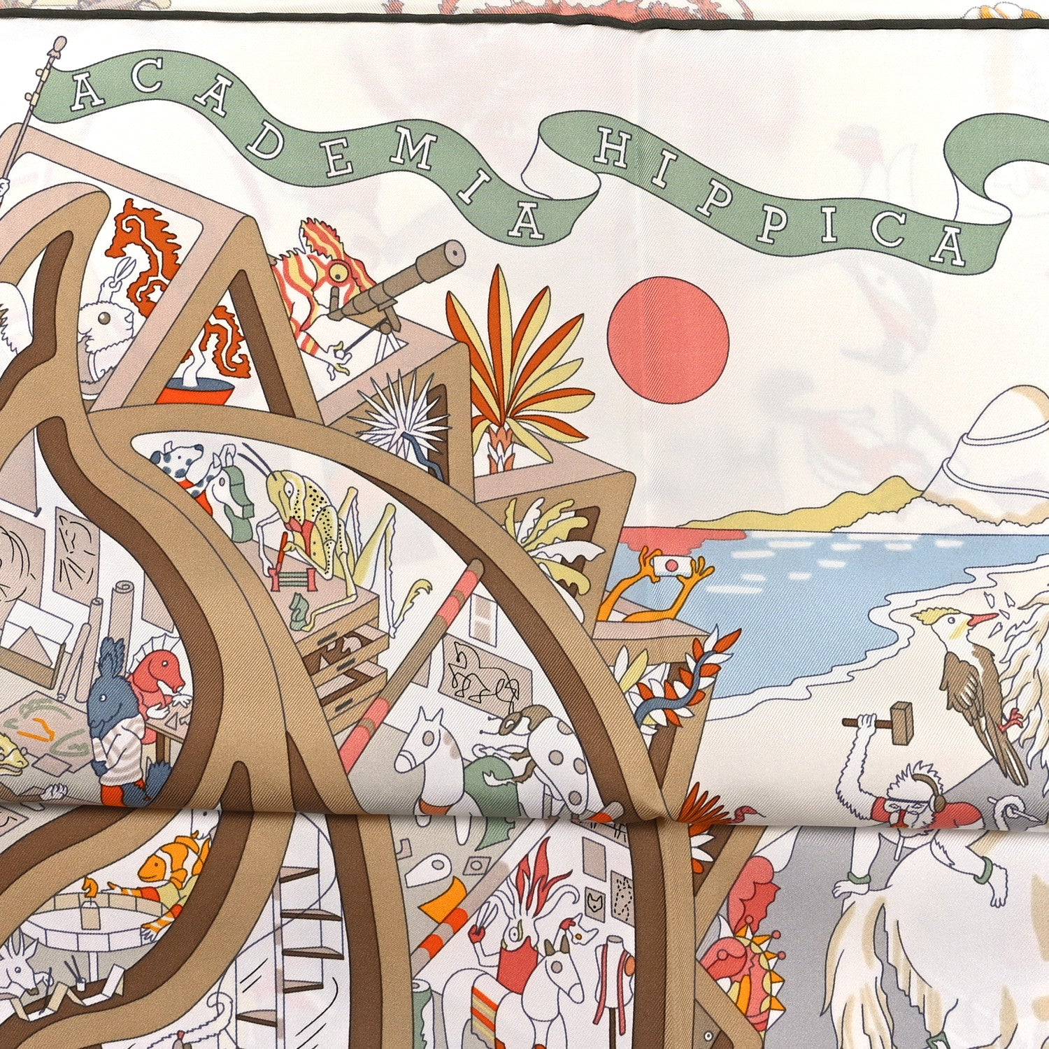 Hermes Silk Academia Hippica Scarf 90 White Rose Poudre 4 of 5