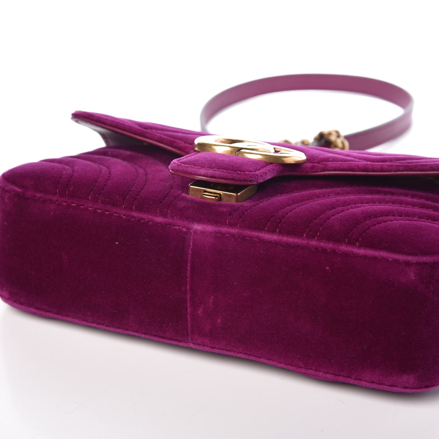 Velvet Matelasse Mini GG Marmont Shoulder Bag Fuchsia Violet Cyclamen