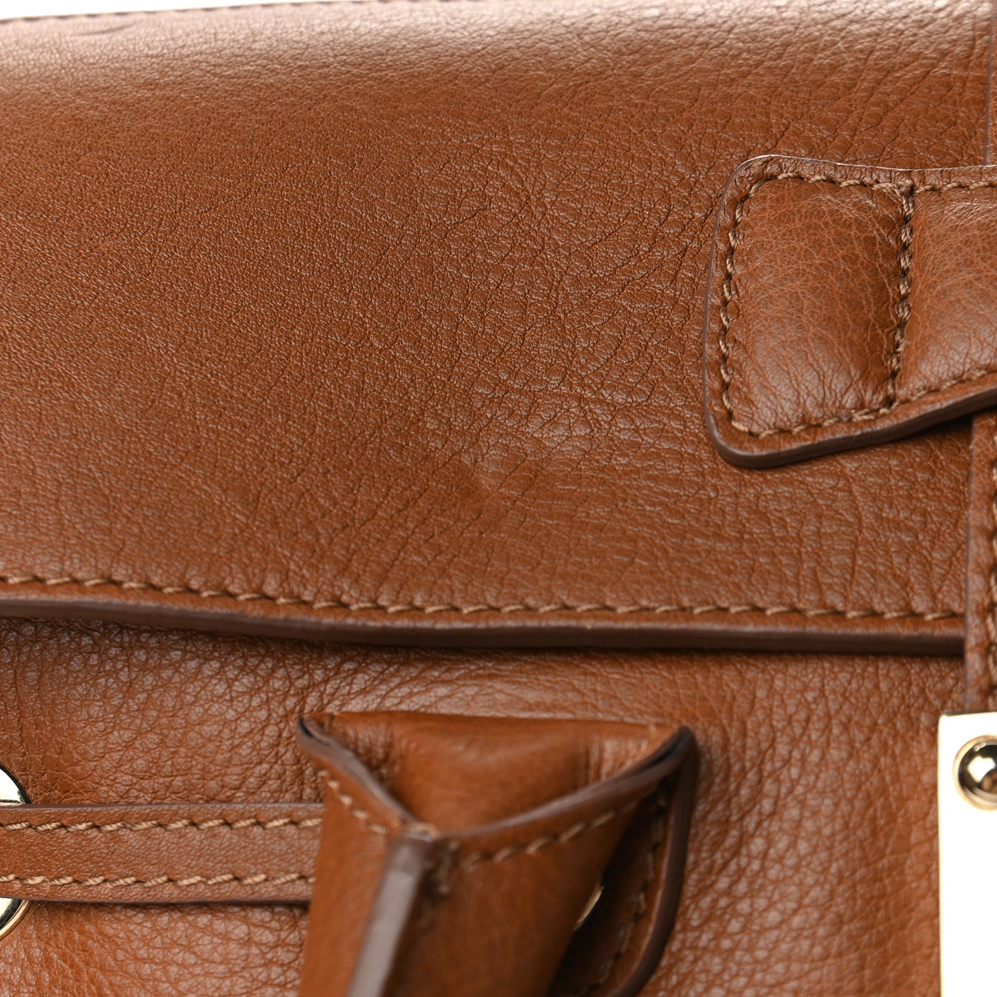 Grainy Calfskin Large Rosalie Satchel Brown