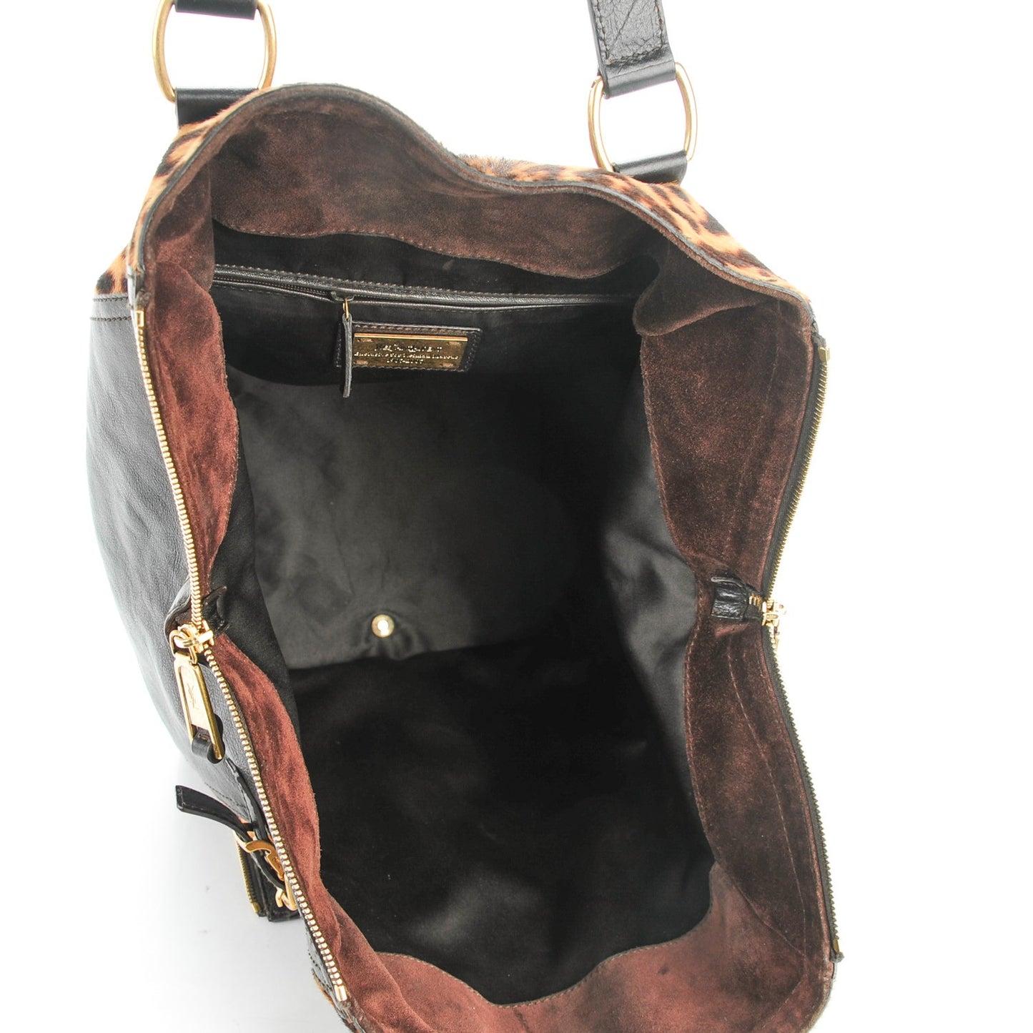Calfskin Leopard Print Pony Hair Medium Downtown Tote Dark Brown