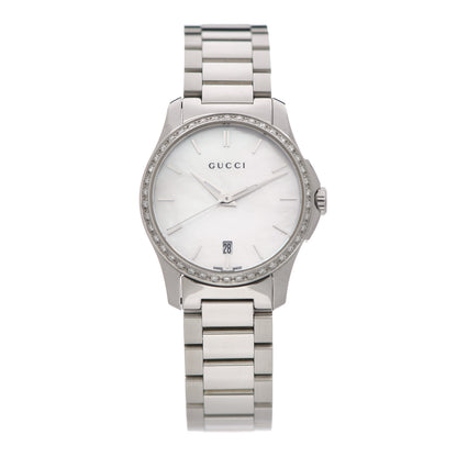 Gucci Stainless Steel Diamond Bezel Mother of Pearl 27mm G-Timeless Quartz Watch 2 of 8