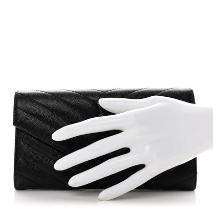 Saint Laurent Grain De Poudre Matelasse Chevron Monogram Flap Wallet Black 2 of 9