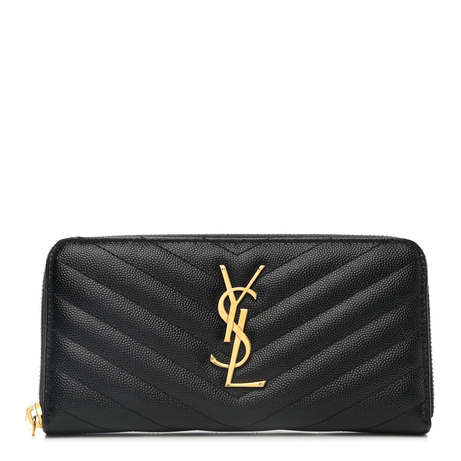 Saint Laurent Grain De Poudre Matelasse Chevron Monogram Zip Around Wallet Black 1 of 7