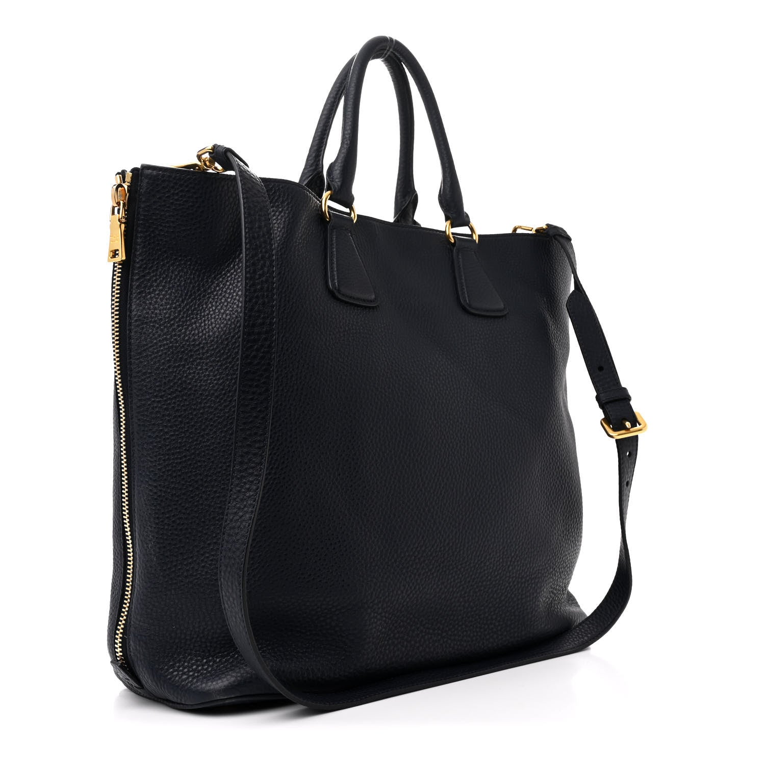 Prada Vitello Daino Side Zip Tote Bleu 3 of 13