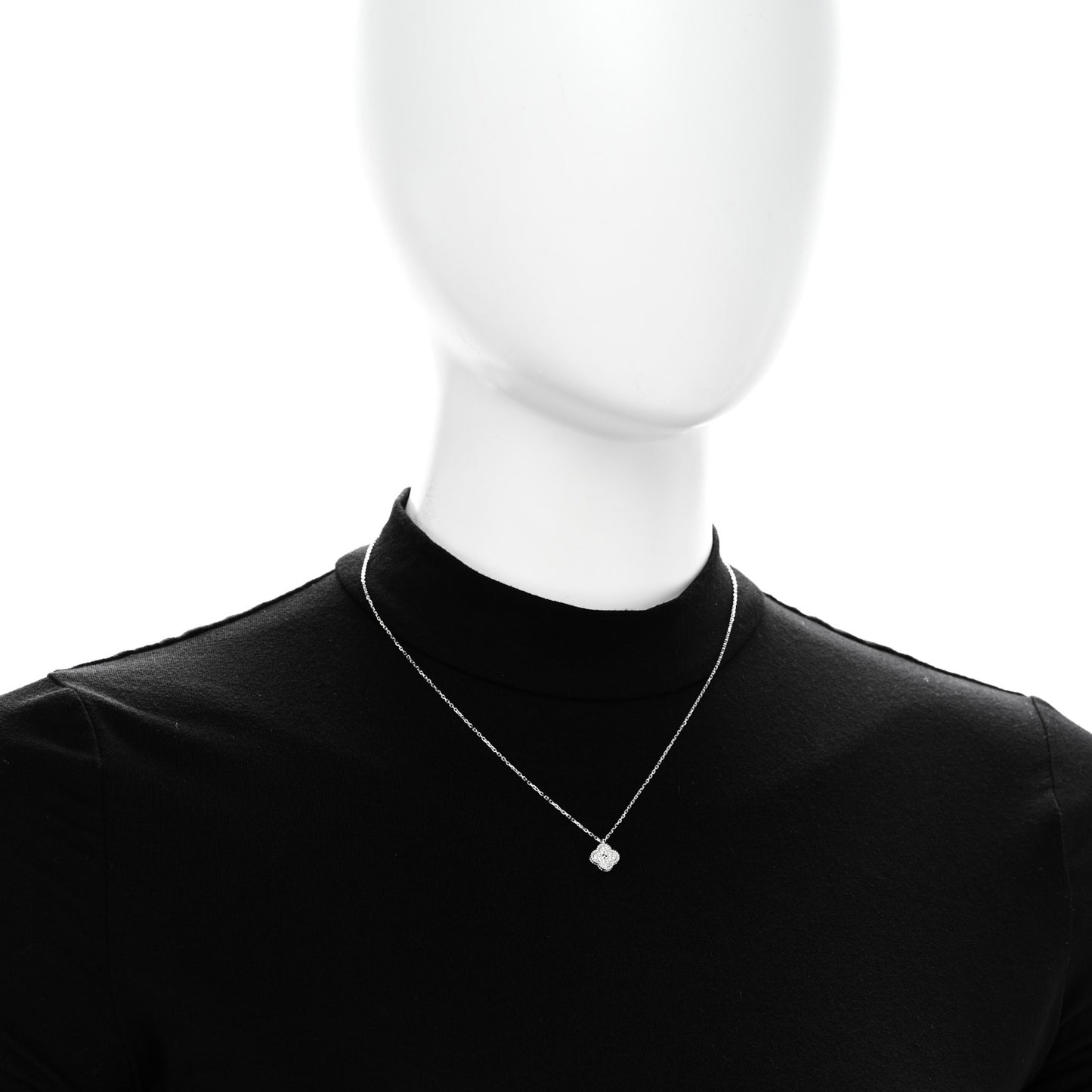 18K White Gold Diamond Sweet Alhambra Pendant Necklace
