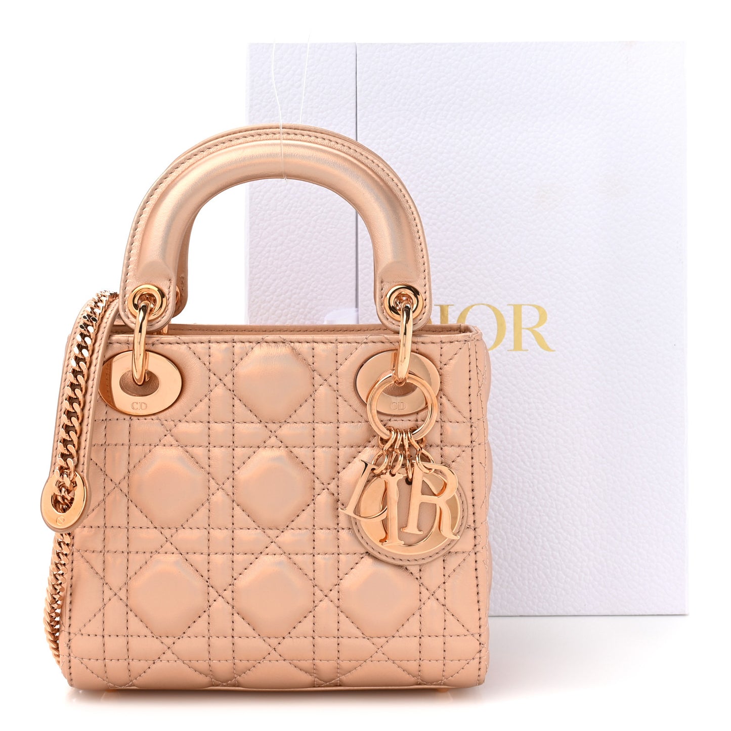 Iridescent Metallic Lambskin Cannage Mini Lady Dior Pink