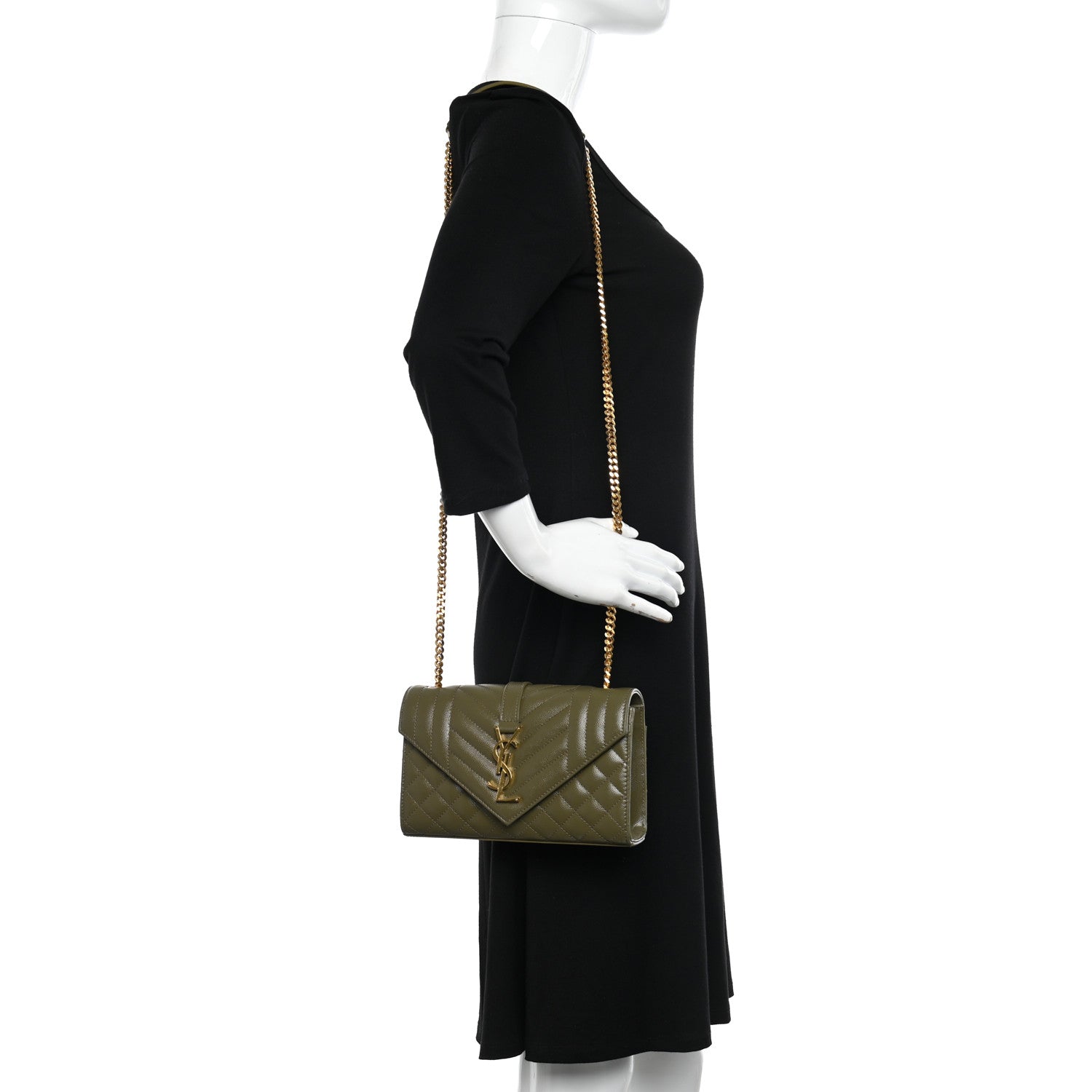 Saint Laurent Grain De Poudre Textured Mixed Matelasse Triquilt Small Monogram Satchel Dark Green 2 of 10