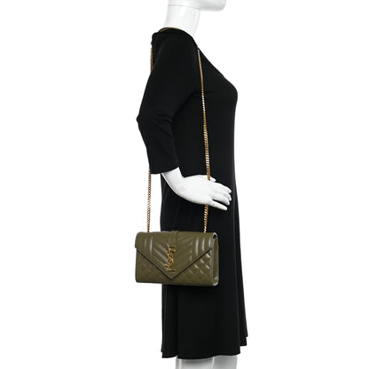 Saint Laurent Grain De Poudre Textured Mixed Matelasse Triquilt Small Monogram Satchel Dark Green 2 of 10