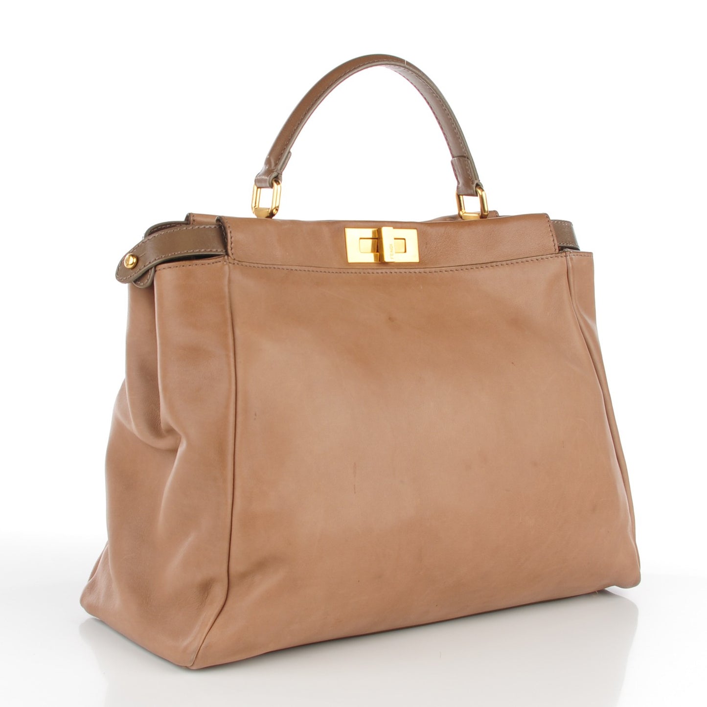 Saddle Calfskin Large Peekaboo Iconic Satchel Argilla Grigio