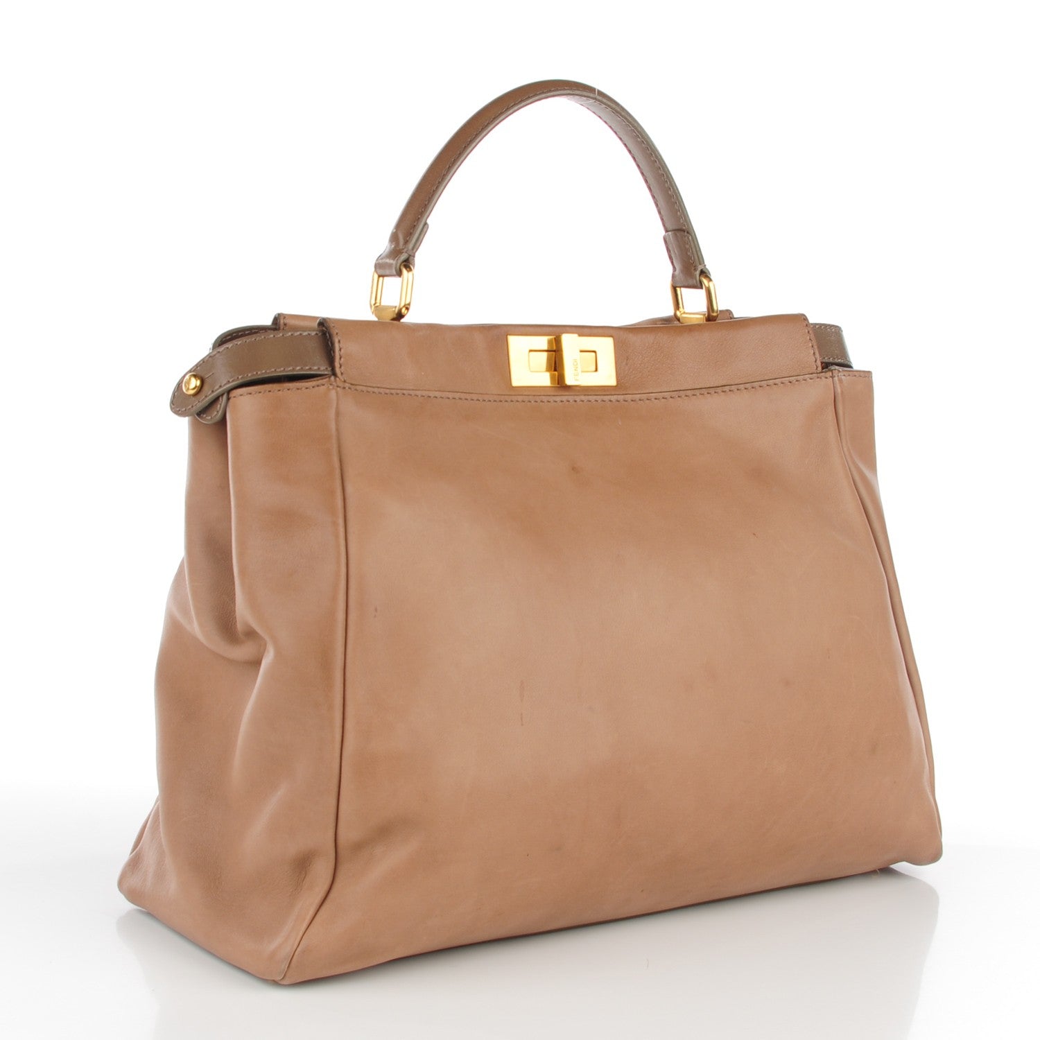 Fendi Saddle Calfskin Large Peekaboo Iconic Satchel Argilla Grigio 3 of 14