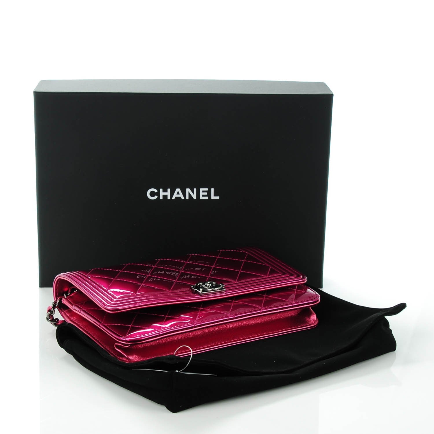 Chanel Patent Calfskin Quilted Boy Wallet On Chain WOC Fuchsia 4 of 8