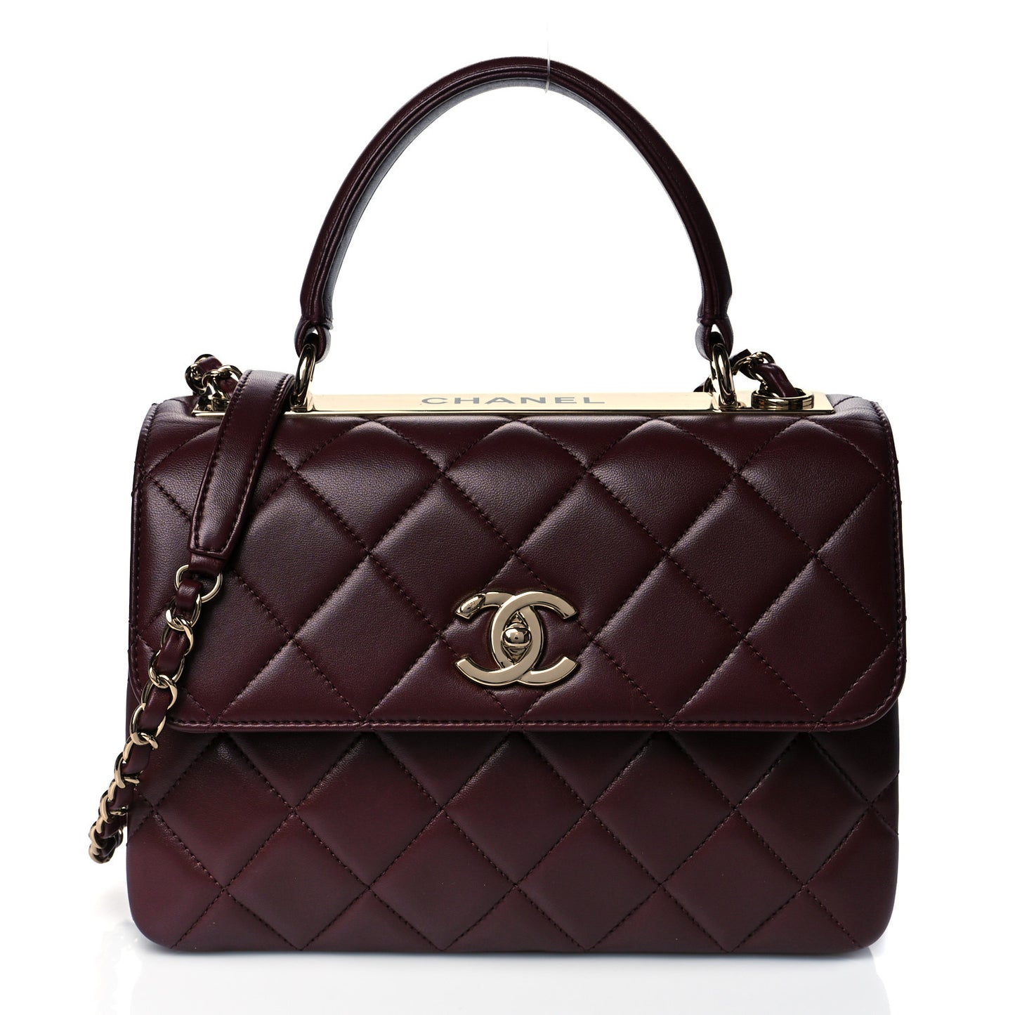 Lambskin Quilted Small Trendy CC Flap Dual Handle Bag Burgundy