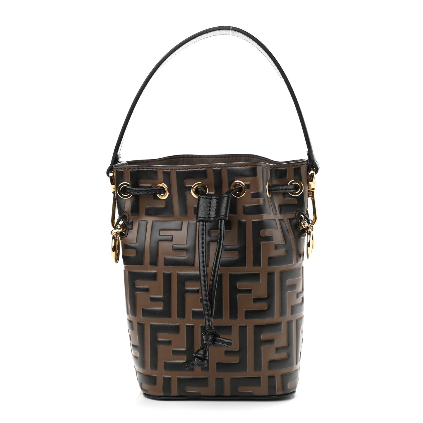 Vitello Liberty F is Fendi Bi-Color FF 1974 Embossed Mini Mon Tresor Bucket Bag Maya Black