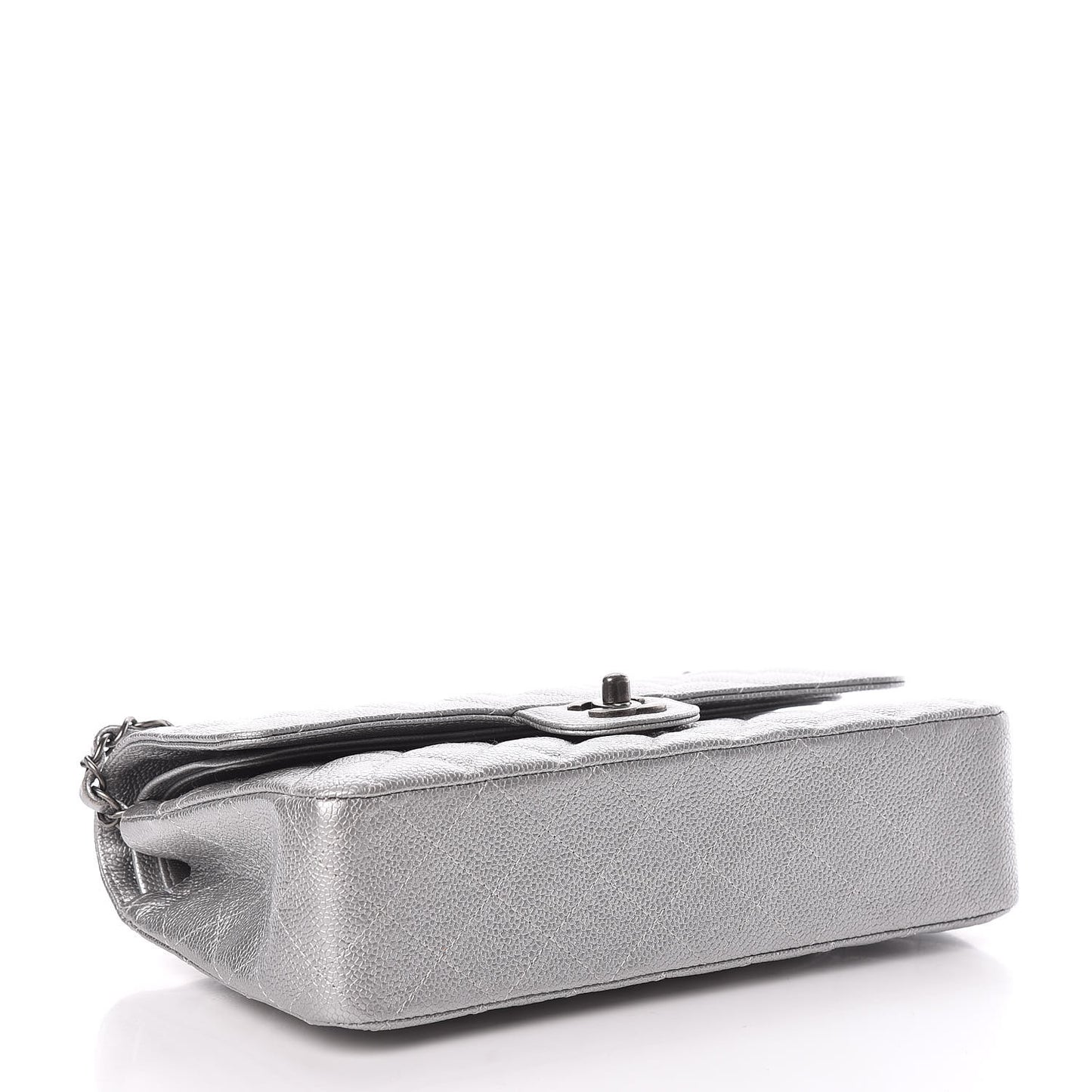 Metallic Caviar Quilted Medium Double Flap Silver