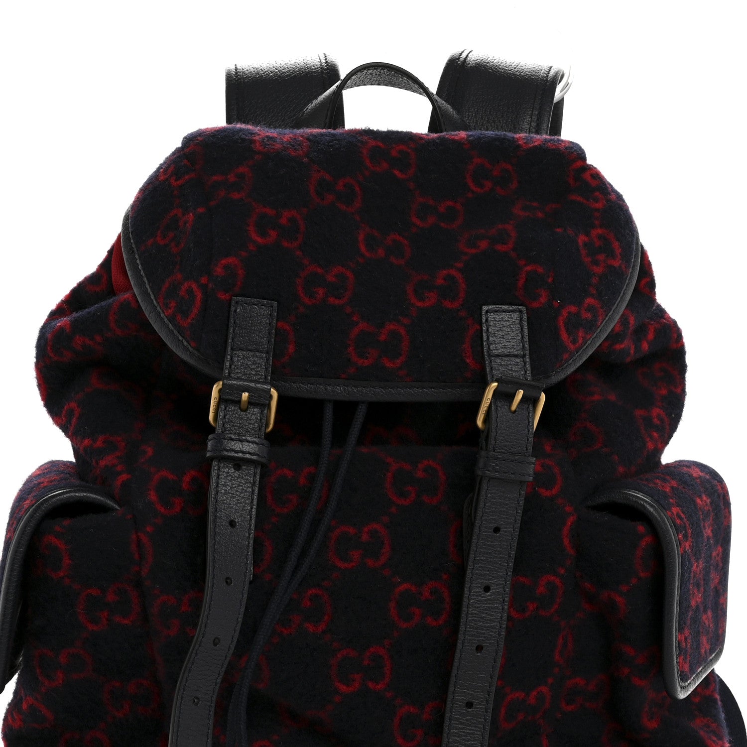 Gucci Covered Wool GG Monogram Small Double Buckle Backpack Navy Red 8 of 15
