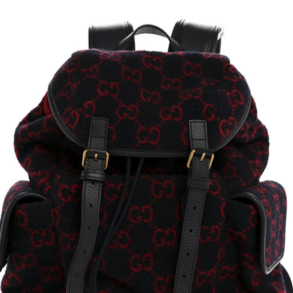 Gucci Covered Wool GG Monogram Small Double Buckle Backpack Navy Red 8 of 15