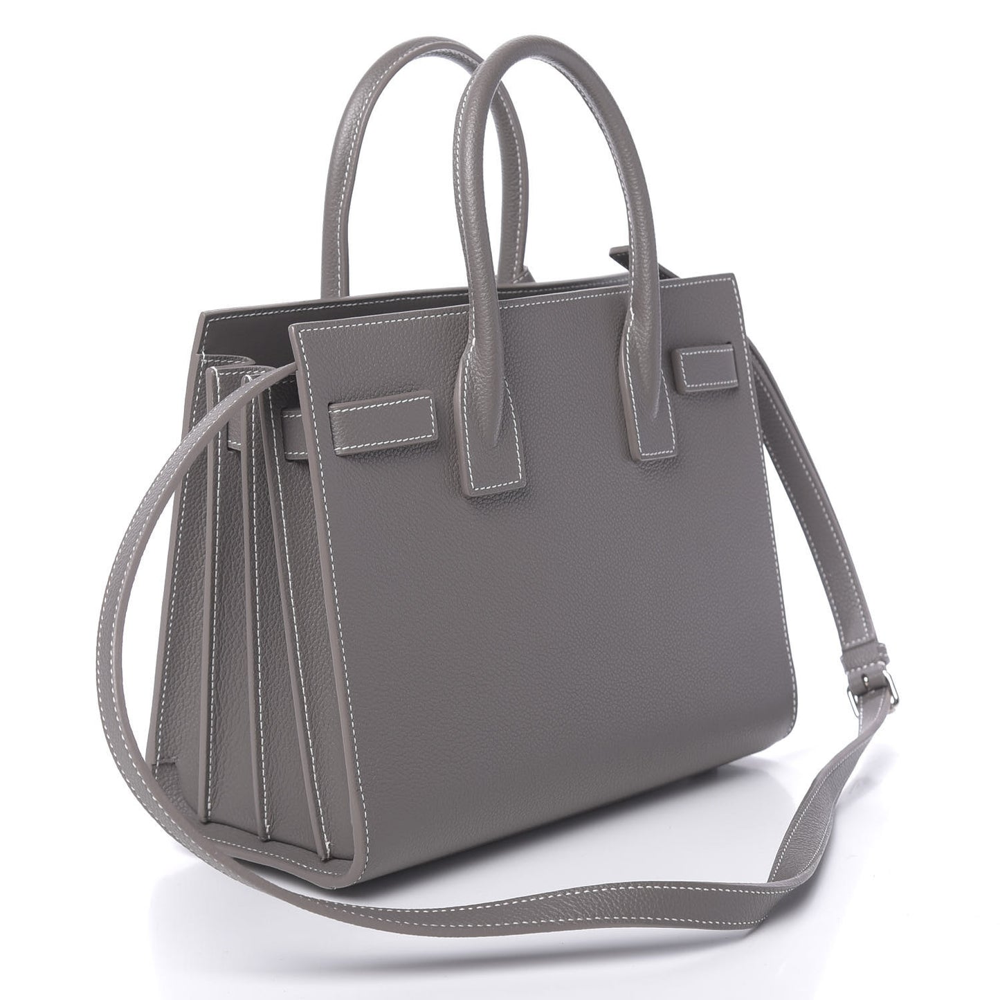 Grained Calfskin Topstich Baby Sac De Jour Fog
