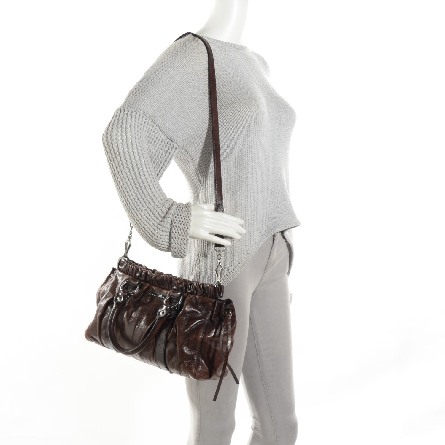 Miu Miu Vitello Lux Gathered Tote Dark Brown 2 of 8