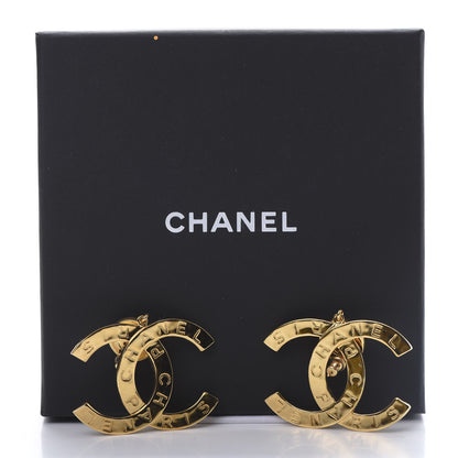 Chanel Metal Large Paris Button Earrings Gold 6 of 6