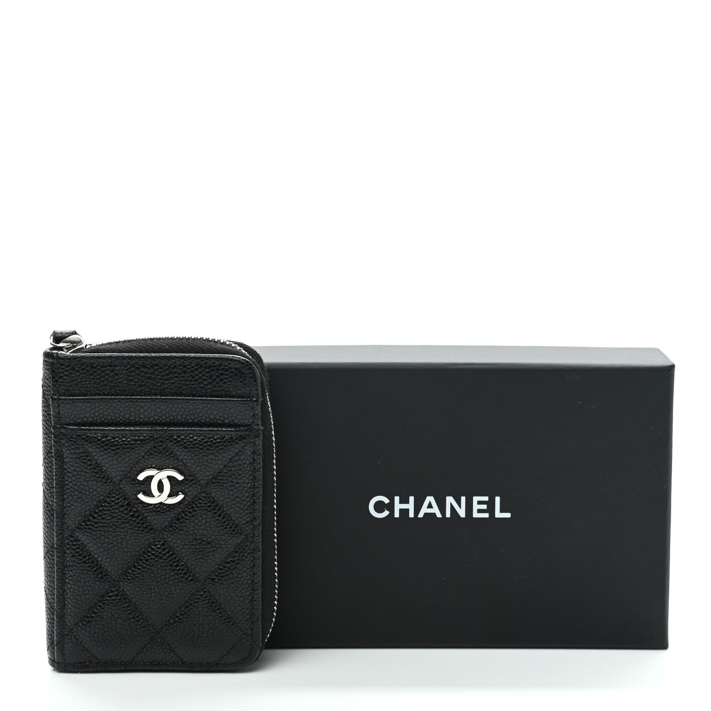 Caviar Quilted Zip Card Holder Black